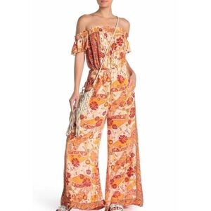 Free People Carmen Off Shoulder Flare Jumpsuit